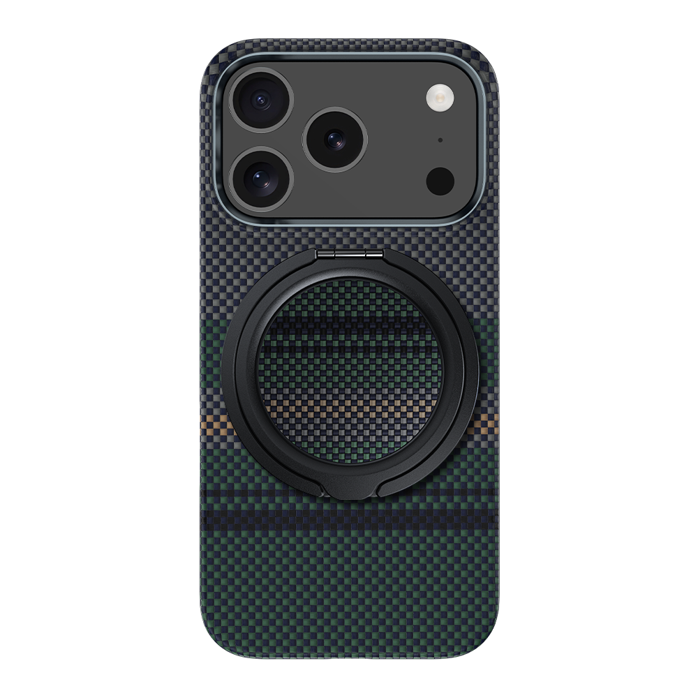 Ansicht der Kevlar® iPhone 17 Pro Max Hülle mit schlankem Design, leichter Langlebigkeit und präzisen Aussparungen.
