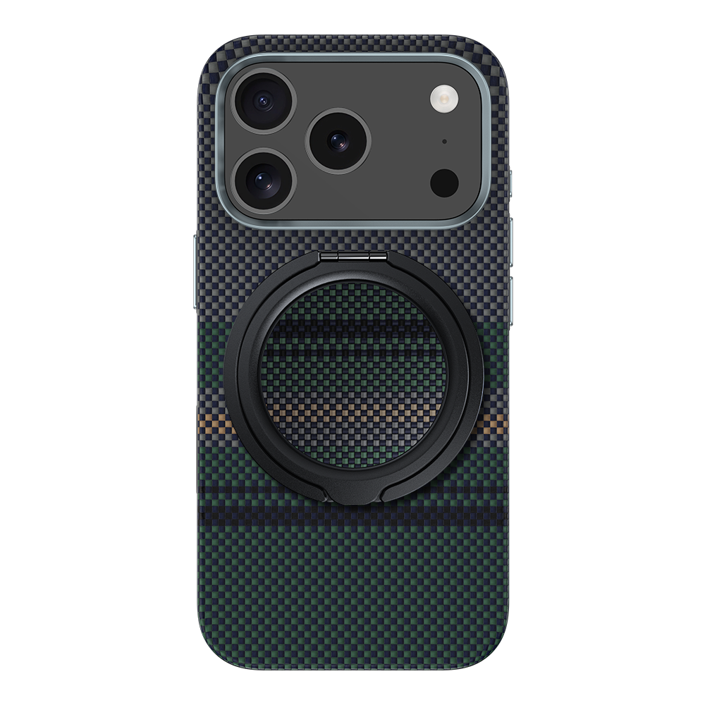 Ansicht der Kevlar® iPhone 17 Pro Max Hülle mit schlankem Design, leichter Langlebigkeit und präzisen Aussparungen.
