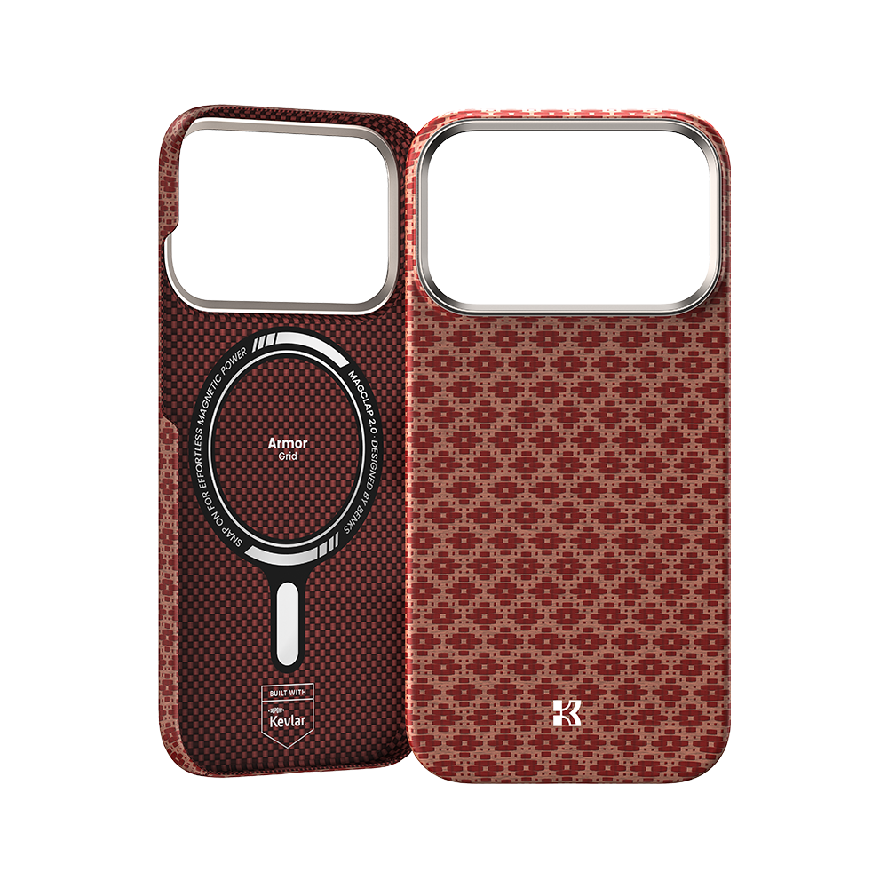 Ansicht der Kevlar® iPhone 17 Pro Max Hülle mit schlankem Design, leichter Langlebigkeit und präzisen Aussparungen.