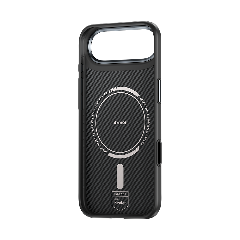 ArmorPro Hülle mit Kevlar® 600D für iPhone 17 Air – stoßfest, langlebig, mit Carbonfaser-Optik und MagSafe-Kompatibilität.

