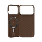 Rückansicht der goldenen ArmorTint Kevlar®-Faser Hülle für iPhone 17 Pro Max, MagSafe-kompatibel mit erhöhtem Linsenschutzrahmen.

