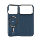 Rückansicht der goldenen ArmorTint Kevlar®-Faser Hülle für iPhone 17 Pro Max, MagSafe-kompatibel mit erhöhtem Linsenschutzrahmen.

