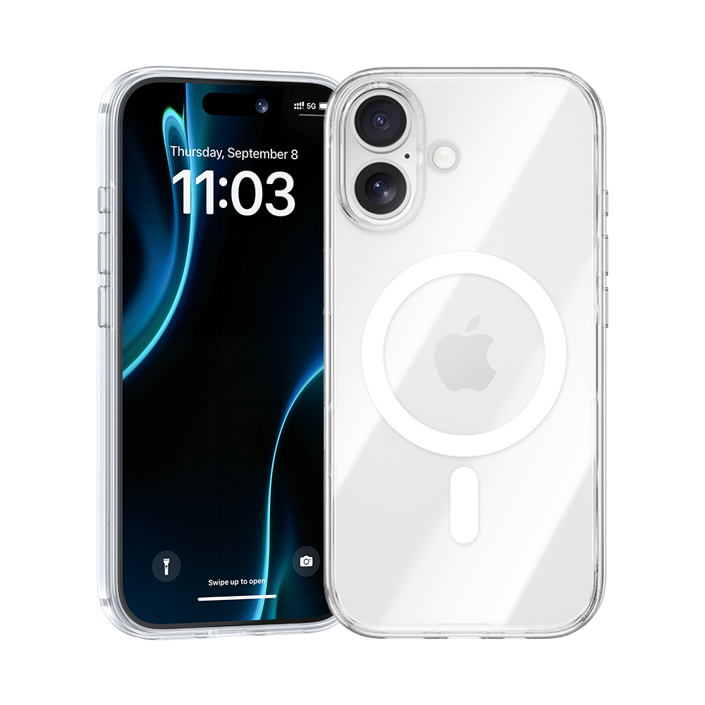 Klare Phone Hülle montiert auf iPhone 17 Pro, die transparentes Design und Kameradurchbruch zeigt.
