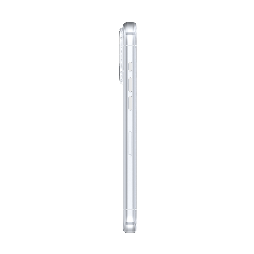 Klare Phone Hülle montiert auf iPhone 17 Pro, die transparentes Design und Kameradurchbruch zeigt.
