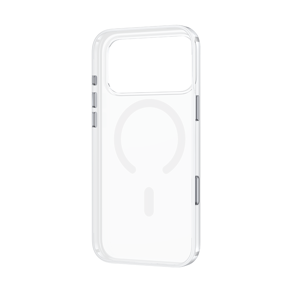Klare Phone Hülle montiert auf iPhone 17 Pro, die transparentes Design und Kameradurchbruch zeigt.

